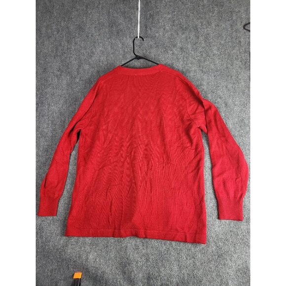 Vintage 80's Uniform Mills Cardigan Sweater Men Sz XL Red V NECK Knit USA Office - Picture 2 of 10